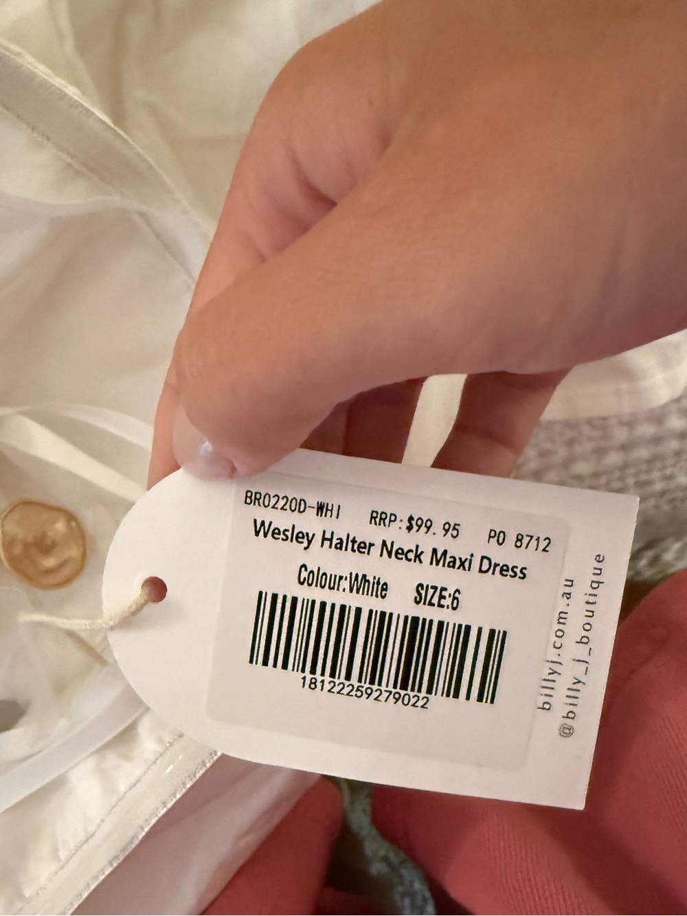NWT Billy J Wesley Halter Neck Maxi Dress White Cotton Size 6 Pockets - Picture 13 of 13